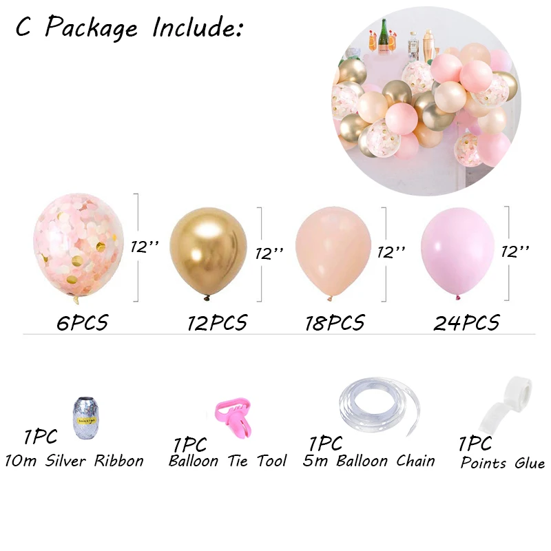 Детские украшения для девочек, розовый шар, арка, гирлянда, набор для свадьбы, дня рождения, вечеринки, воздушные шары, детский баннер, декор эвкалипта - Цвет: C Package