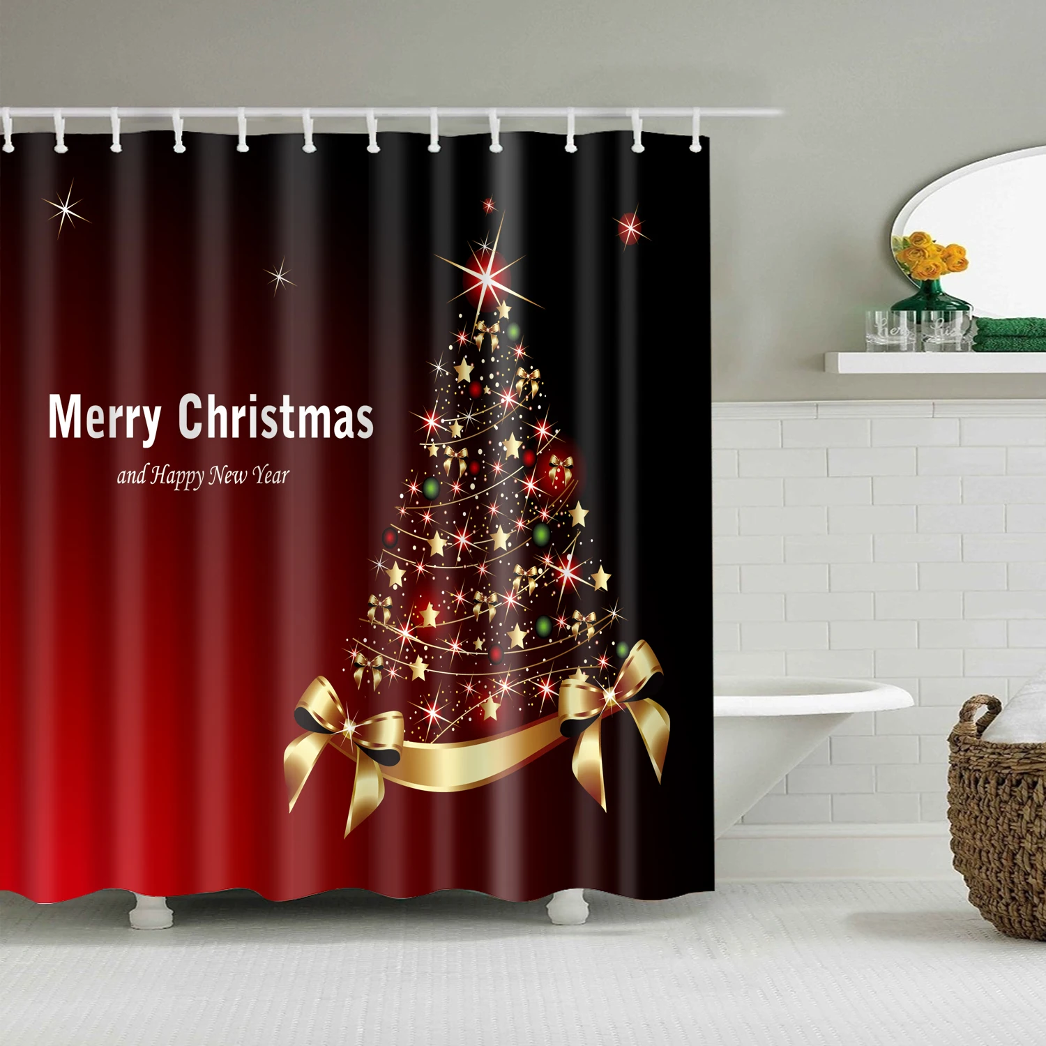 Светящаяся Рождественская занавеска для душа, Новогодняя Водонепроницаемая красная занавеска s для душа, ванной комнаты, рождественские украшения, подарки 200x150 см - Цвет: B1025