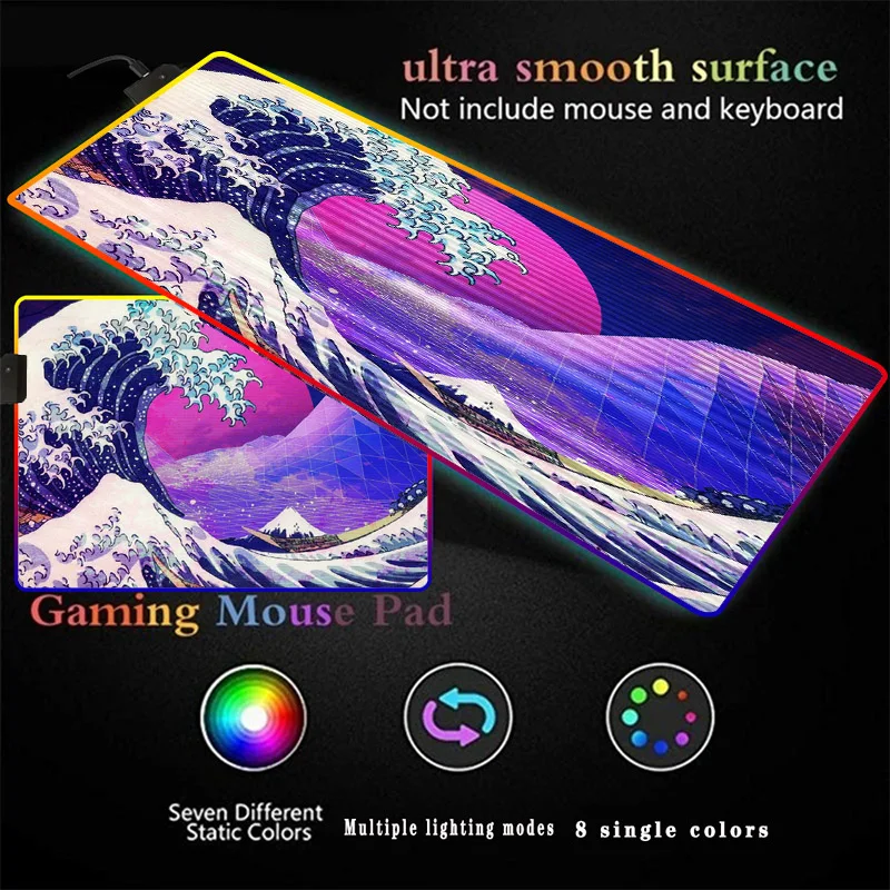 Great Wave Off Kanagawa Gaming Mouse Pad RGB Oversized Glowing LED Illuminated Large Gamer Mousepad XXL Desk Mat Multiple Size | Компьютеры