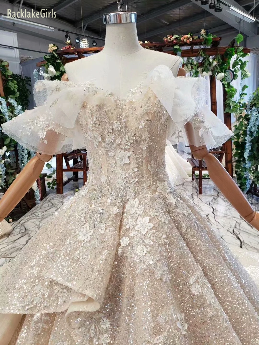 BacklakeGirls винтажное свадебное платье Abito Da Sposa 3D Цветочный сексуальный с открытыми плечами Королевский поезд Элегантное Свадебное бальное платье