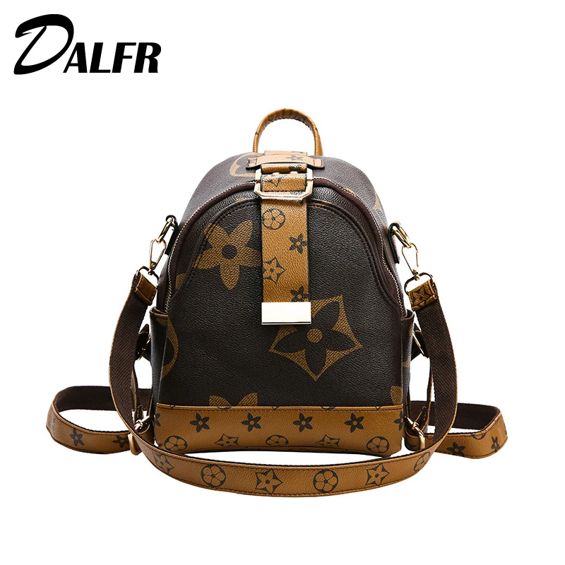 

DALFR Small Backpack Women PU Geometric Printing Backpacks Ladies Casual Backpack Female Fashion Wild Mini Backpack for 2019