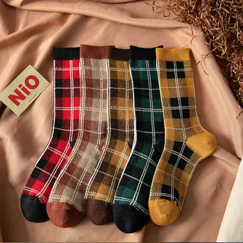 

Patchwork Women Socks Plaid Sock Woman Standard Colorful Unisex High Funny Cotton Novelty Ladies Sox Winter Female Trendy Sokken