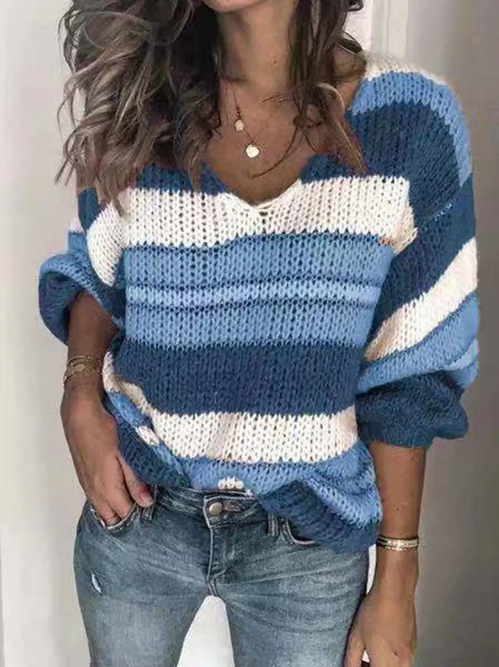 

OEAK 2019 Autumn Winter Korean Style Striped Sweater Women Long Sleeve Jumper Sweater Pullover Knitted Sweater Pull Femme