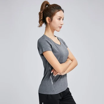 2020 T Shirt Running Woman Quick Dry Fitness Slim Short Sleeves Breathable Gym Nylon Sportswear