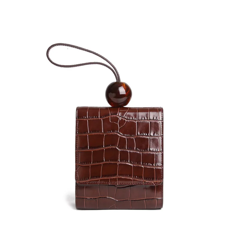 

2019 new women's bag Luxury cowhide design round bead handbag Solid color shoulder messenger bag Crocodile pattern Lady bags