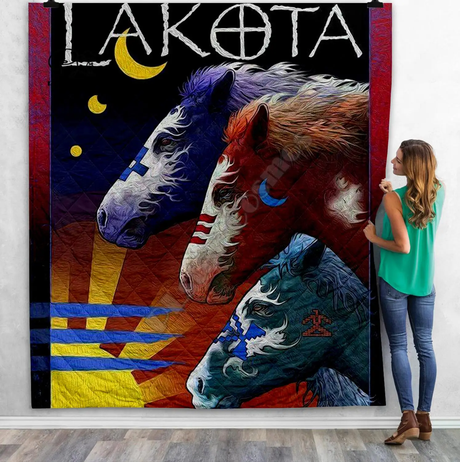 

Black Native Indian Lakota Skull buffalo soldier 3D Quilt Blanket Adult Bedding Throw Soft Warm Blanket With Cotton Quilt-4