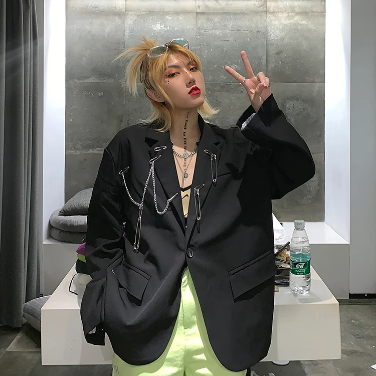 

Retro Loose Designer Women Suit Jacket Solid Black Stylish Simple Casual Jacket Korean High Street Spring Women Jacket MM60NXZ