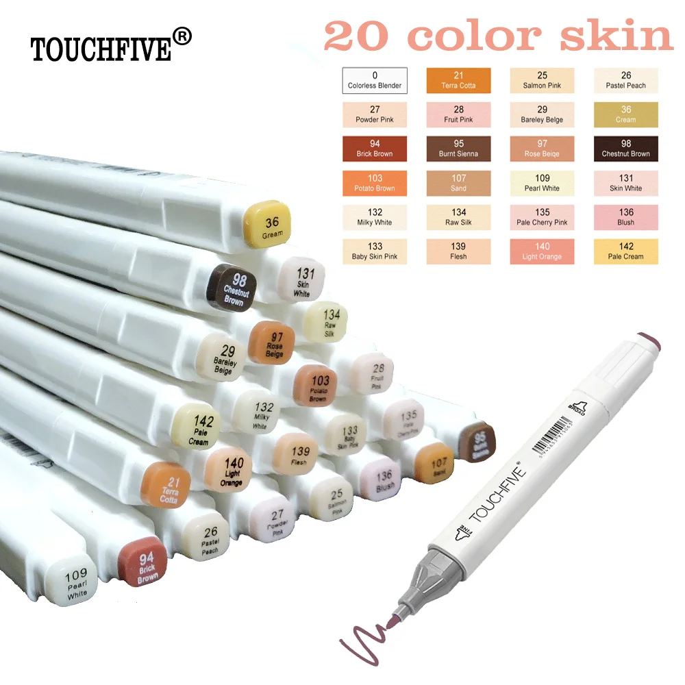 TOUCHFIVE 24 Colors Sketch Skin Tones Marker Pen Artist Double Headed Alcohol Based Manga Art Markers brush pen touchfive 24 colors sketch skin tones marker pen artist double headed alcohol based manga art markers brush pen art supplies