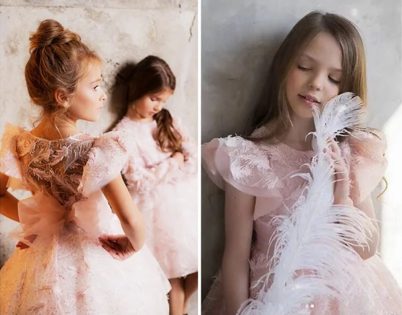 Pink Sleeveless Розничная ; Детские платья с перьями для девочек; Новинка г.; летнее Пышное фатиновое платье принцессы для маленьких девочек; одежда; От 2 до 8 лет - Цвет: Pink Sleeveless