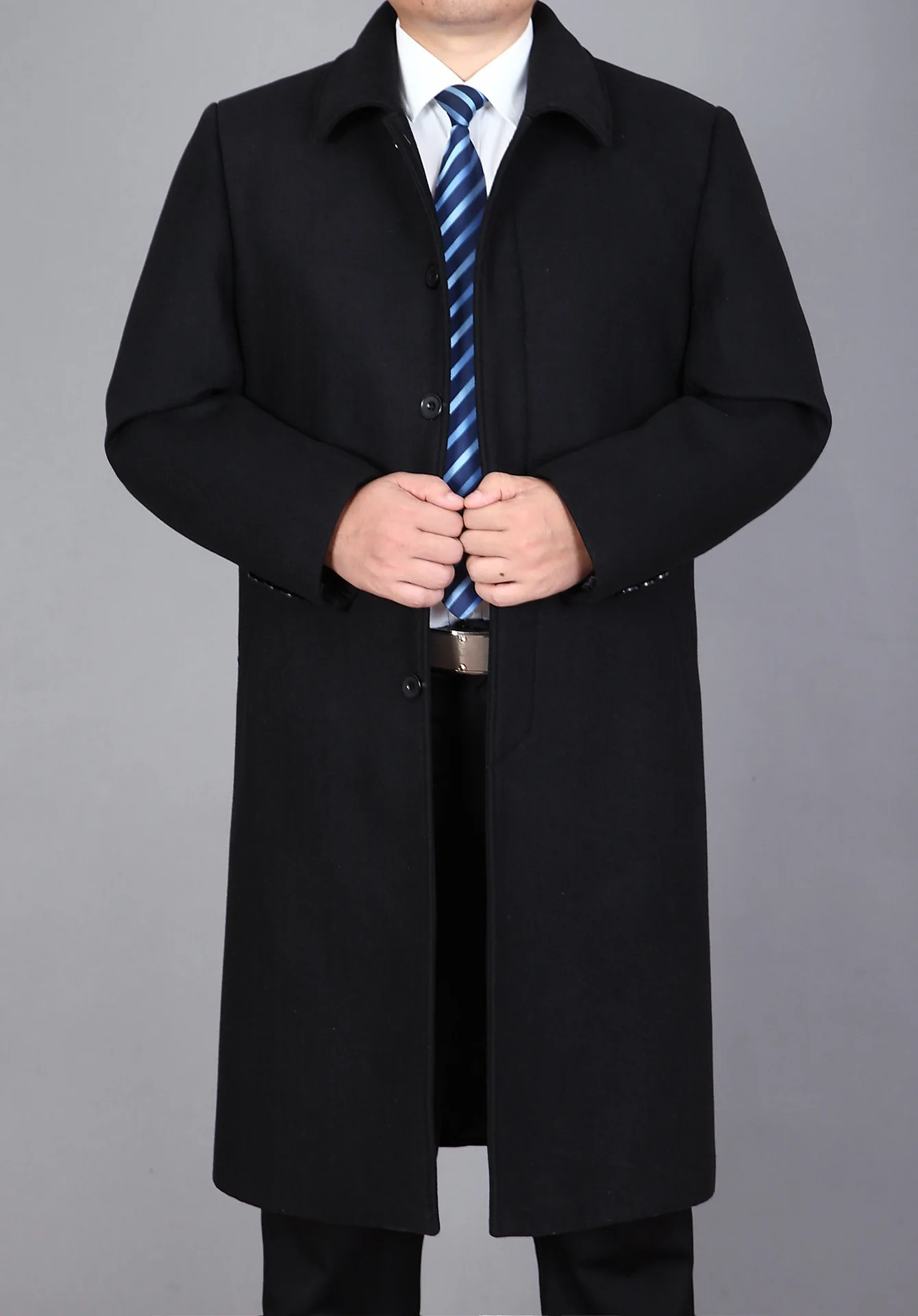 Мужская одежда, пальто с отложным воротником, мужское шерстяное пальто, куртка, плащ, ветровка - Цвет: Черный