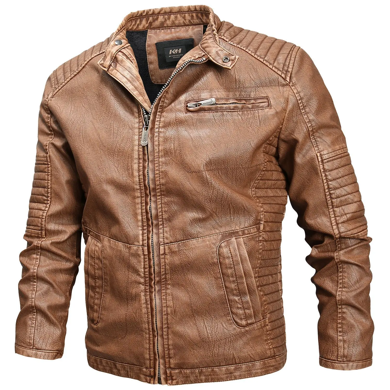 

Leather Jacket MEN'S Leather Coat Europe And America Large Size Slim Fit Men's Locomotive PU Leather plus Velvet Leather Jacket
