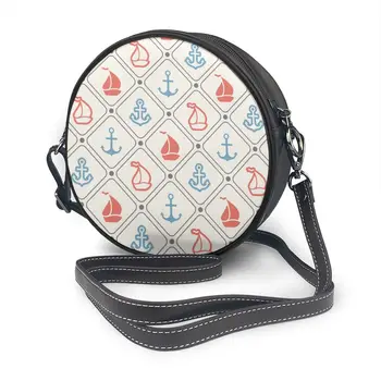 

2020 OLN Summer Women's Small round Bag Red And Blue Anchor Sailboat Shape Shoulder Bag Messenger Crossbody Bag Phone Coin Purse
