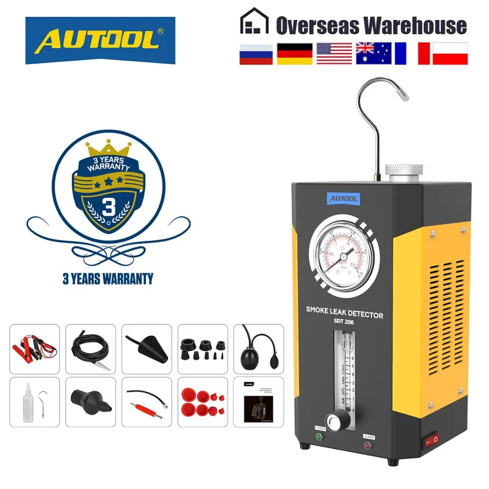 Автомобильная дымовая машина AUTOOL SDT202 SDT206, генератор дыма, обнаружение утечки, диагностический детектор утечки, 12 В, авторемонт - изображение