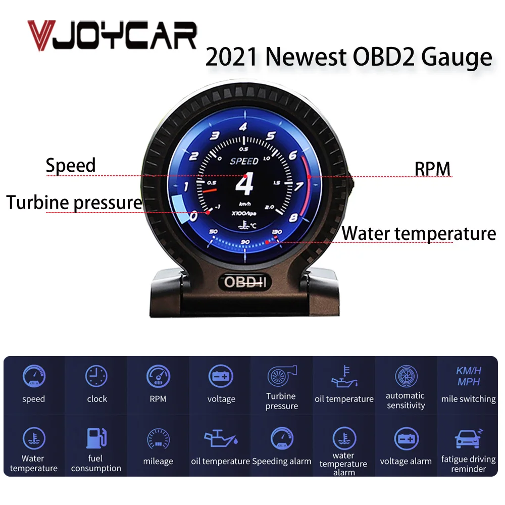 US $81.18 2021 Newest OBD2 LCD Gauge OnBoard Computer Car Dashboard Head Up Display Digital Meter Security Alarm Water Oil temp RPM Clock
