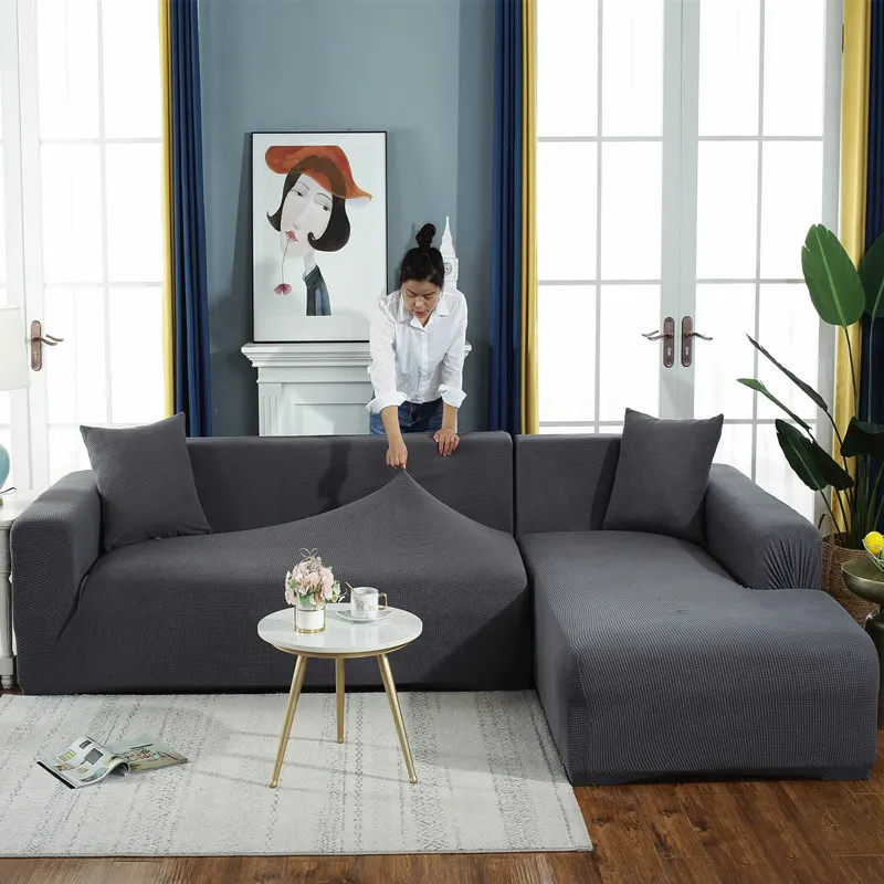Плюшевый тканевый эластичный чехол для дивана однотонные L-образные Чехлы