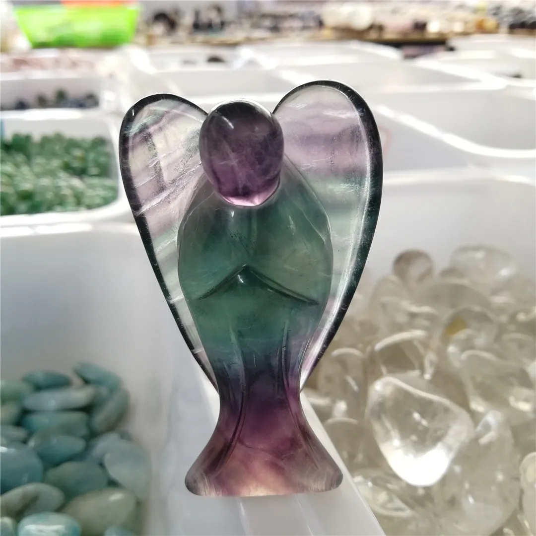 1pc 70mm big angel beautiful natural quartz fluorite stone carving for Natural Crystal Mineral Ornament | Дом и сад