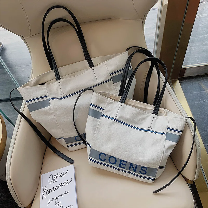 

2019 Autumn New Style WOMEN'S Bag College Style One Shoulder Canvas Bag Cool Trend Lettered Bag Large Capacity Wings Style Bag