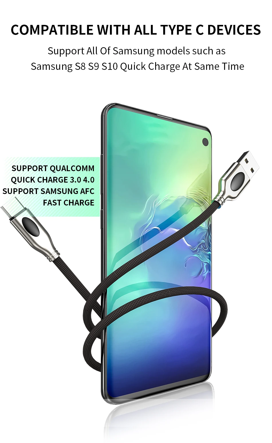 IHaitun type-C USB кабель для samsung Galaxy S10 S9 S8 Note 10 A50 usbc Data 3,0 3,1 Quick Charge 4,0 быстрое зарядное устройство для телефона C S10+ S10E Plus