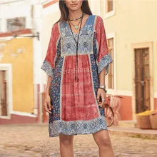 Женское летнее платье бохо, стильное шифоновое пляжное платье с цветочным принтом, сарафан-туника, свободное мини-платье для вечеринки, vestidos, большие размеры 5XL