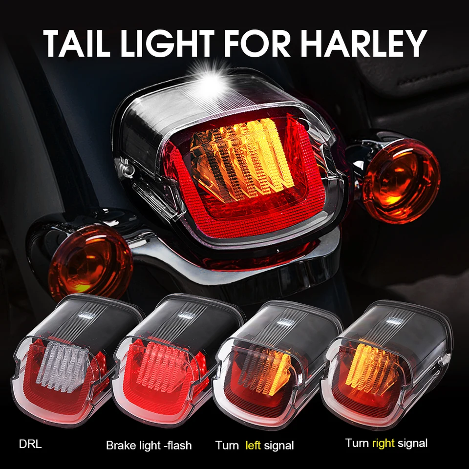 Fanale Posteriore A LED Harley Davidson Con Frecce E Luce Targa – 60 LED, Per Sportster Softail Dyna 91-10, Fumé