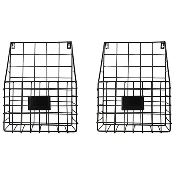

Rustic Country Style Wire Wall Mount Hanging File Folder Display Mail Organizer Document Storage Magazine Rack Set of 2 (Black)