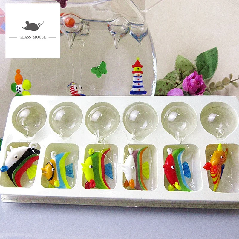 Плавающая стеклянная рыбка-аквариумная мини-рыбка фигурка-Ручная выдувная стеклянная Рыбная лампа рабочая миниатюрная Рыбная выдувная стеклянная статуя животных - Цвет: Многоцветный