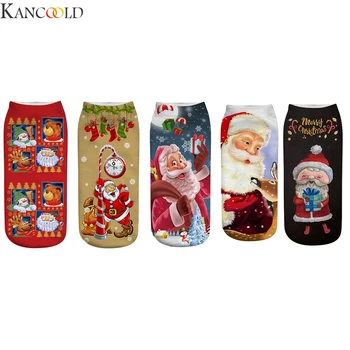 

KANCOOLD Women Winter Christmas Socks Cartoon Pattern 3D Printed Boat Socks Christmas Decorations Thicken 5 Pairs Christmas Gift