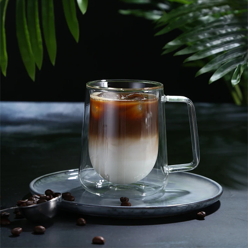 

Coffee or Tea Glass Mug Double Wall Thermo Insulated Cups with Handle Latte Cappuccino Espresso Glassware Juice Drinking Glasses