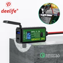 Deelife moto motocicleta carregador usb para motor de moto com voltímetro sae soquete à prova dwaterproof água tipo c porto usb pd carregamento