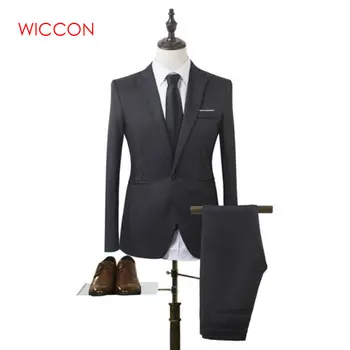 

New Fashion Men's Suit Suit Groom Solid Color Wedding Dress White-collar Work Dress Jacket + Pants Suit Casual Suit