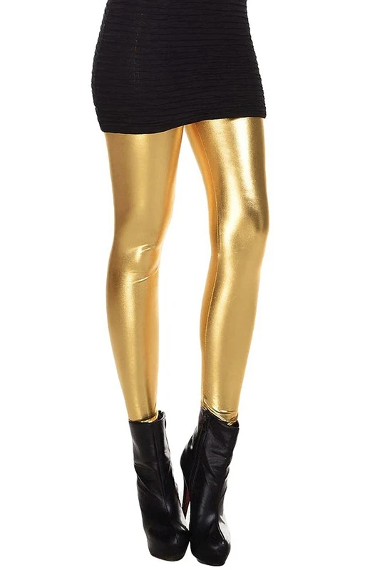Металлик влажный вид жидкости Леггинсы блестящий стрейч женщин карандаш брюки(золото