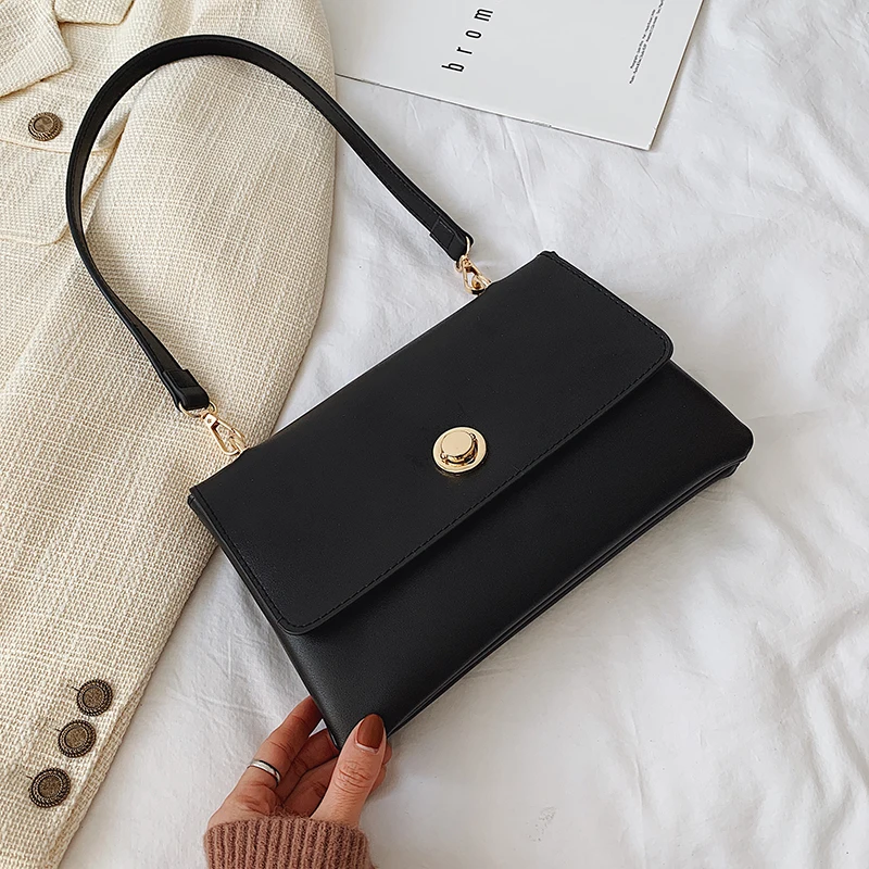 Винтажная модная женская сумка через плечо, новинка, Высококачественная женская дизайнерская сумка из искусственной кожи, сумка через плечо с замком - Цвет: black