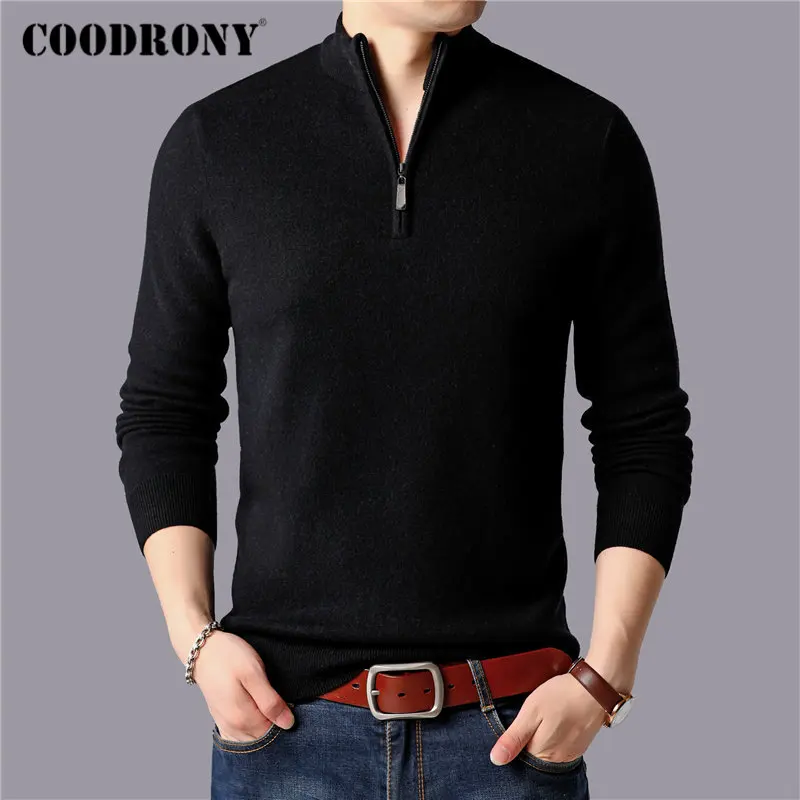 

COODRONY Brand Sweater Men 100% Merino Wool Pullover Men Thick Warm Winter Zipper Turtleneck Sweaters Cashmere Pull Homme 93029