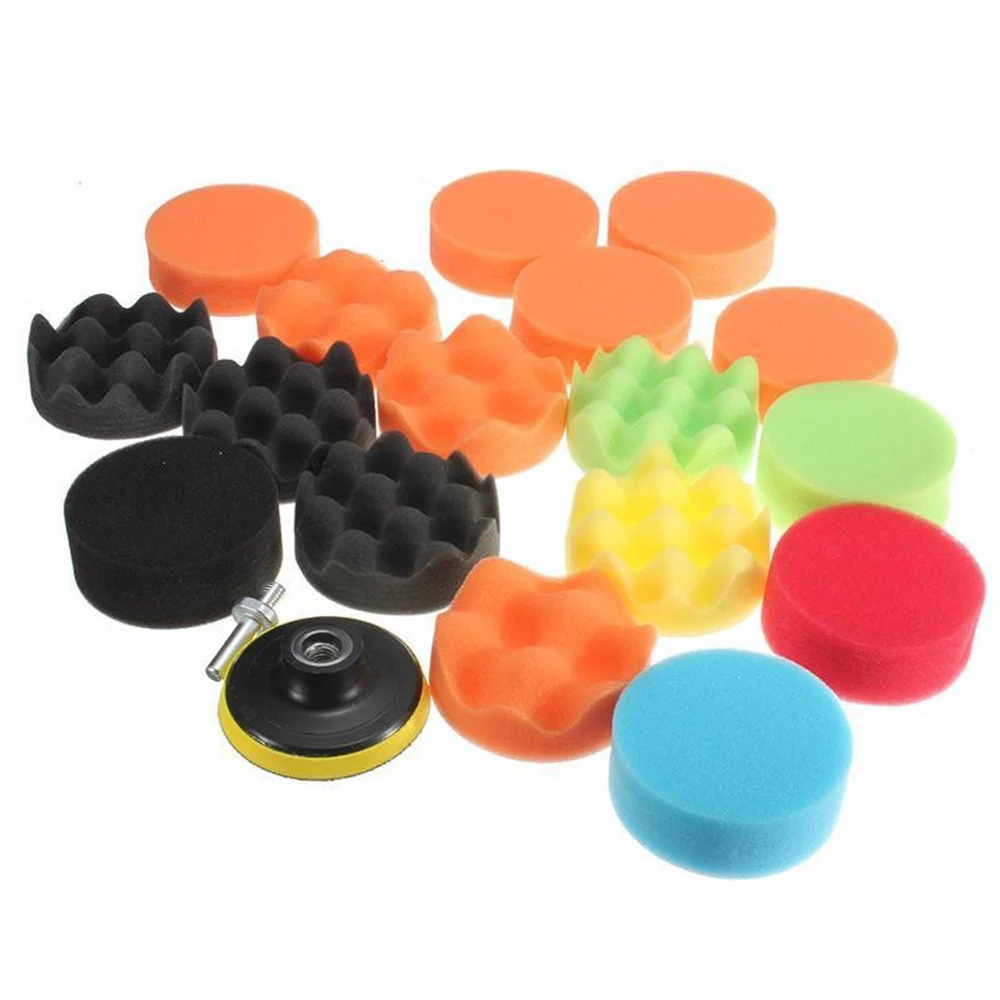 

19Pcs Set Car 80mm Reuseable Sponge Polishing Pad With M10 Drill Adapter Tools