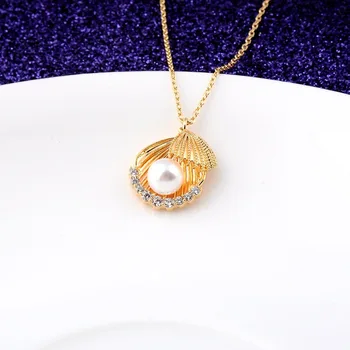 

New Style Simple Online Celebrity Plating 18K Real Gold Necklace Imitation Pearl Shell Choker Non-mainstream Sense of Design Nec