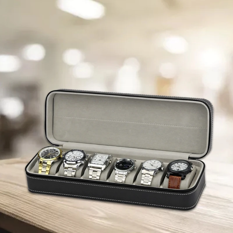 6 Slot Watch Box Portable Travel Zipper Case Collector Storage