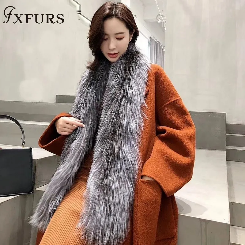 FXFURS зимний женский натуральный Лисий Мех вязанный длинный шарф высокого качества мягкие теплые шали лучший подарок глушители роскошный Лисий мех