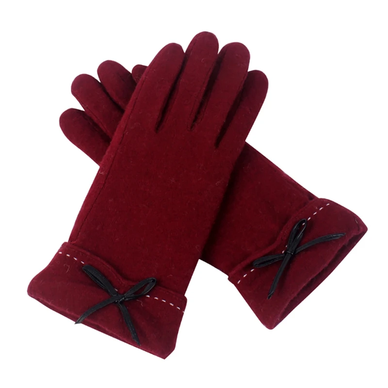 Burgundy Модные женские зимние перчатки, шерстяные теплые варежки на полный палец, женские спортивные одноцветные перчатки для катания на лыжах и вождения - Цвет: Burgundy