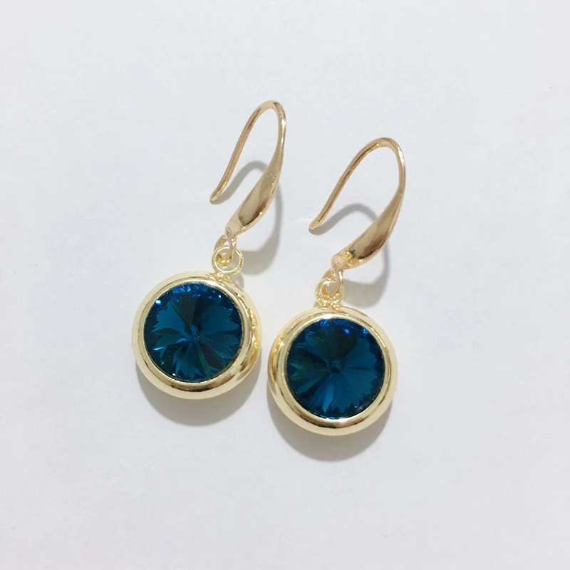 Женские разноцветные серьги MAIKALE, круглые модные серьги-подвески с крючком с золотистым/серебристым покрытием и фианитом для подарка - Окраска металла: 22-gold-lake blue