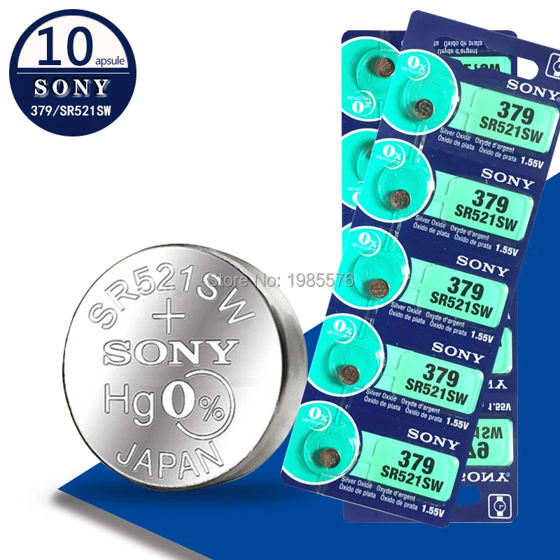 10 шт./лот для Sony 379 оригинал 1 55 в оксид серебра батарея SR521SW D379 SR63 V379 AG0 кнопка