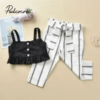 

pudcoco 2019 Children Clothing Suits For Girls Clothes Kids Toddler Enfant Fille Infantis Outfits Off Shoulder Tank Tops + Pants