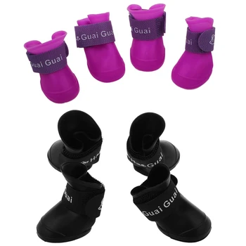 

NEW-8x Black/Purple S, Pet Shoes Booties Rubber Dog Waterproof Rain Boots