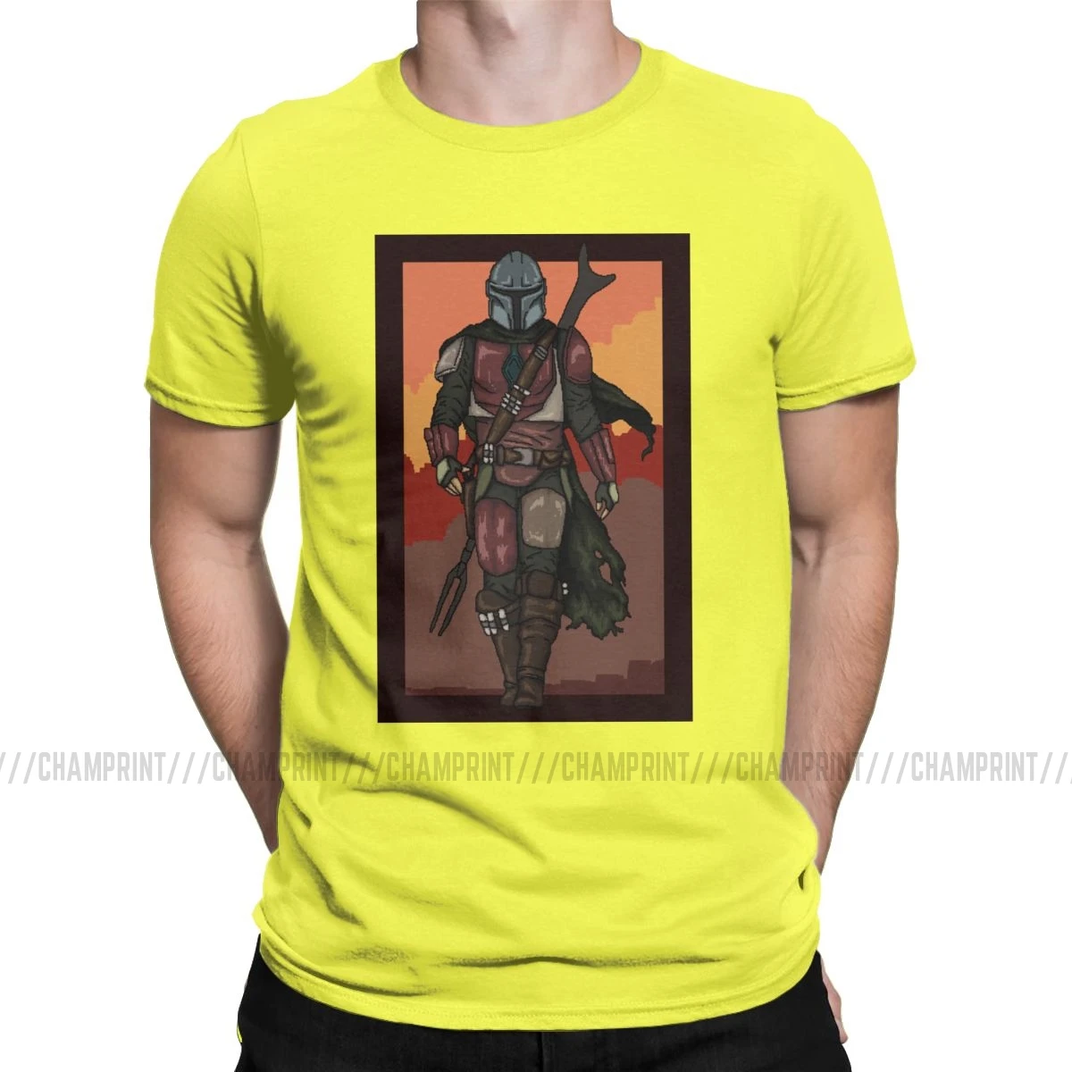 Mandalorian, мужские футболки, Звездные войны, повседневные футболки, короткий рукав, круглый вырез, футболки, хлопок, Графические Топы - Цвет: Цвет: желтый