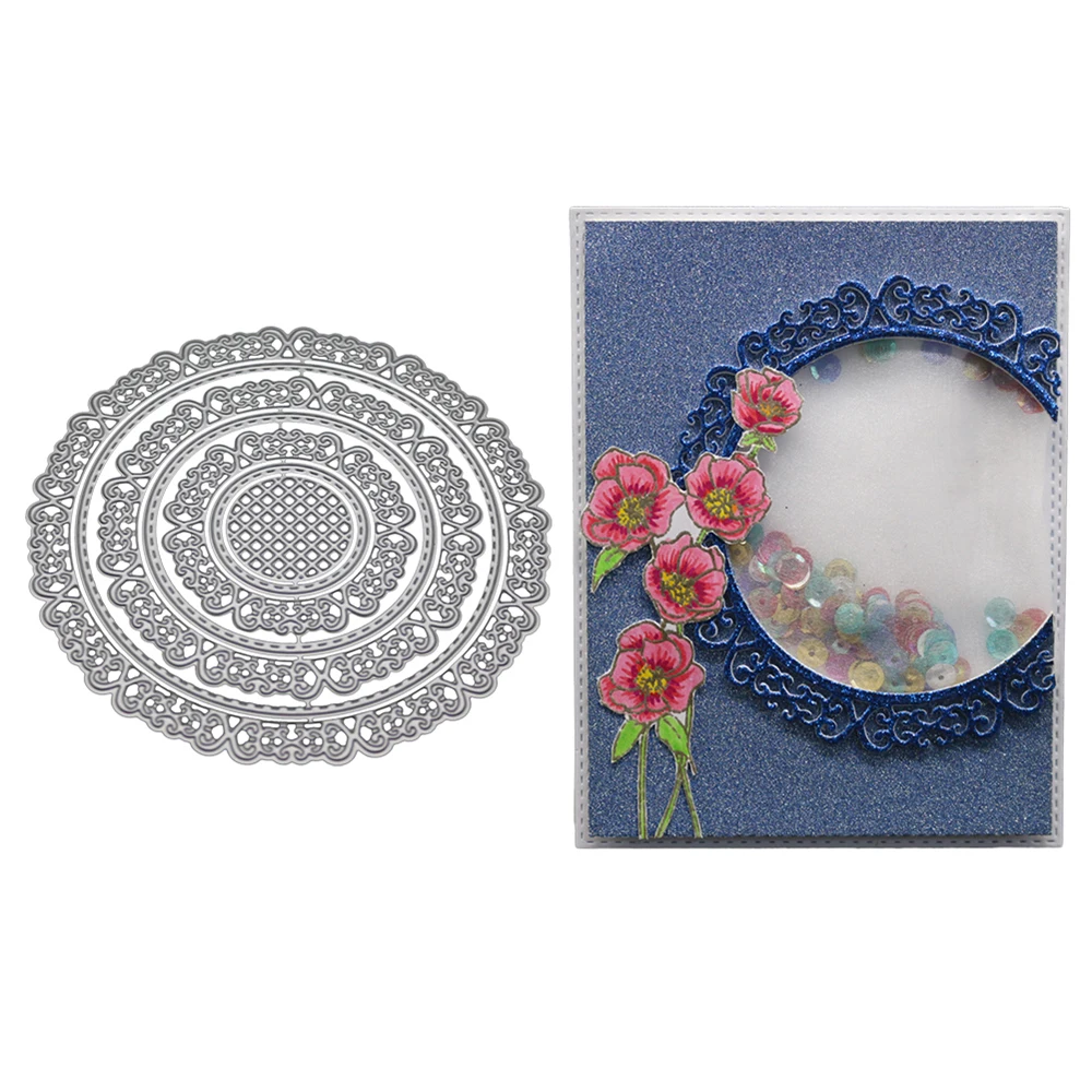  Round Frame Cutting Dies Border Invitation Card Lace Background Decoration DIY Metal Cut Die Stenci - 4000074106335