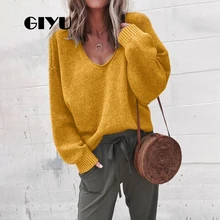 *#Best Price GIYU V Neck Loose Sweater Long Sleeve Autumn Winter Knitted Jumpers Solid Casual Pullover pull femme sueter mujer invierno 2019 *#Best Price GIYU V Neck Loose Sweater Long Sleeve Autumn Winter Knitted Jumpers Solid Casual Pullover pull femme sueter mujer invierno 2019