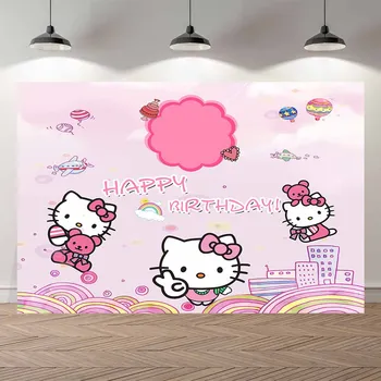 

Seekpro Photography Background Happy birthdaqy party cartoon hello kitty birthday shower Backdrop Photo Background Photocall