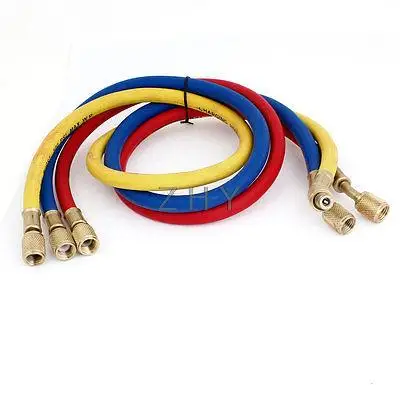

36.6" Length Air Conditioning Refrigeration Charging Hoses Pipe Tri Color 3 Pcs