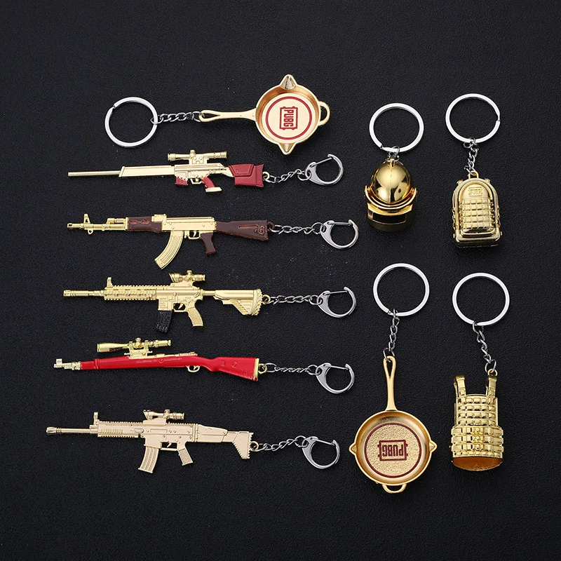 

Game PLAYERUNKNOWN'S BATTLEGROUNDS Cosplay Costume Keychain akm 98k Weapon Model Keychain PUBG Pan Helmet Key Ring Fan's Gift