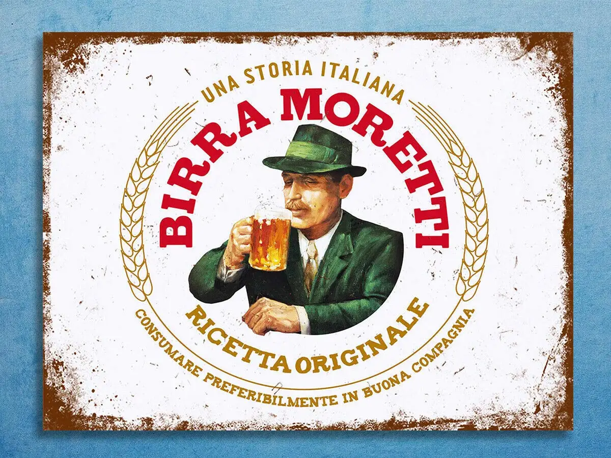 Targa In Metallo Birra Moretti Birra Home Bar Den Mancave Insegne Decorative Retro Wall Home Bar Pub Vintage Cafe Decor, 8X12 Pollici