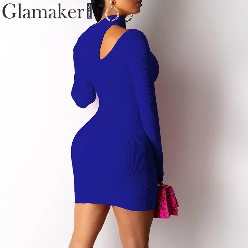 Glamaker, трикотажное, с вырезом, облегающее, сексуальное, короткое платье, для женщин, с длинным рукавом, черное, элегантное, осеннее платье, для женщин, зимние, вечерние, Клубное платье